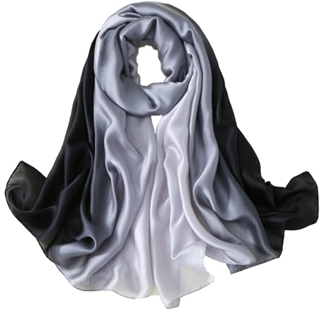 ZMC Langer Seidenschal, glatter Farbverlauf, gestreift, leicht, sonnenfest, Schal, Kopftuch für Damen, Frühling und Sommer, GRAU