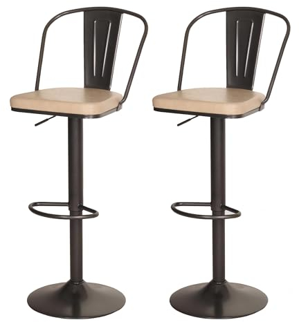 2er-Set Barhocker HWC-H10a, Tresenhocker Barstuhl, höhenverstellbar drehbar Industrial Kunstleder Metall - Vintage beige