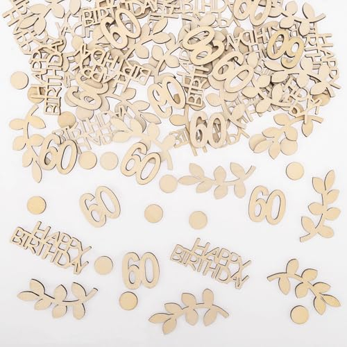 GoldRock Holz Konfetti 60 Geburtstag Deko Groß 1,5cm-6,3cm,100 Stk Tischdeko 60 Geburtstag Mann,Party Deko 60 Geburtstags Frau Mann,60. Geburtstage Deko,Streudeko 60 Geburtstage,60.ter Geburtstagsdeko