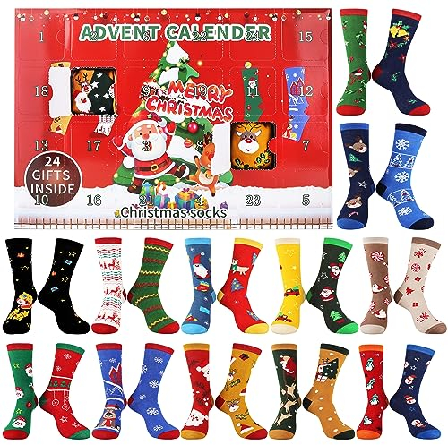 Jeasona Adventskalender 2025 Männer Socken Adventskalender Socken Herren 43-46 Erwachsene Füllung für Wihnachtskalender 2025 Männer Ideen Mann Weihnachtskalender