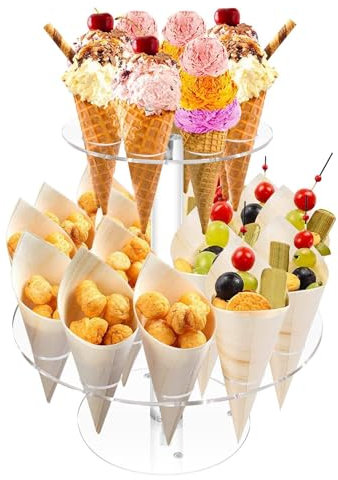 Porte-Cornet De Crème Glacée Acrylique Support, Support Pour Cornet Glace, Cône Présentoir Acrylique Ice-Cream, 24 Trous Porte Cornet De Crème Glacée Pour Le Rouleau De Sushis Le Cône De Popcorn