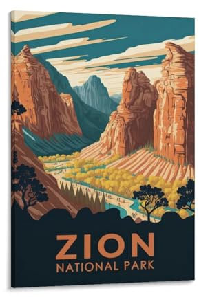 Jdjdu Zion National Park Vintage Reiseposter Geschenk Wanddekoration Gemälde Poster Leinwand Kunst Poster