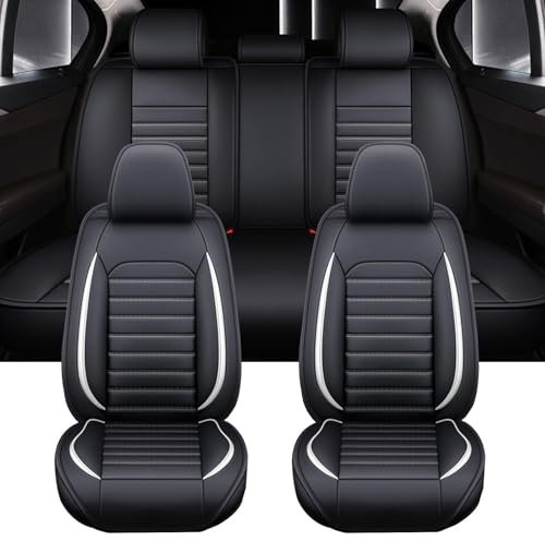 Xibany Auto Schonbezüge für Citroen C1 C1 3-Doors 2005-2022, Autositzbezüge Sitzbezüge, Auto Sitzbezüge Set, Wasserdichter Leder Autositzbezug, Auto Sitzschoner,C Black+White