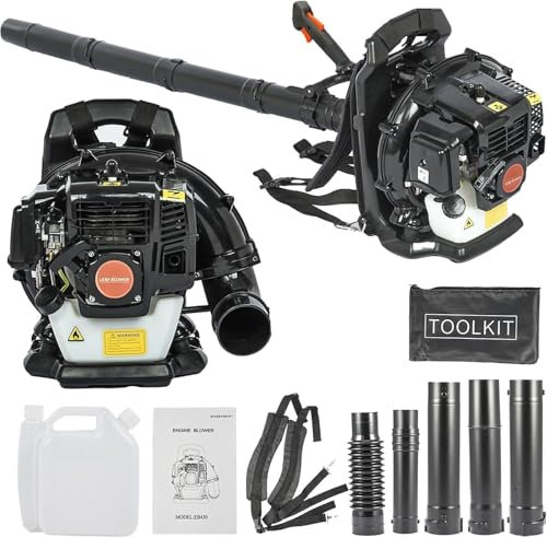 Petrol Leaf Blower, Ergonomic Design Leaf Blower Petrol with Adjustable Backpack Shoulder Straps & Multi-Level Speed, Leaf Blowers for Gardens Patios Gutters Driveways(52cc 550CFM)