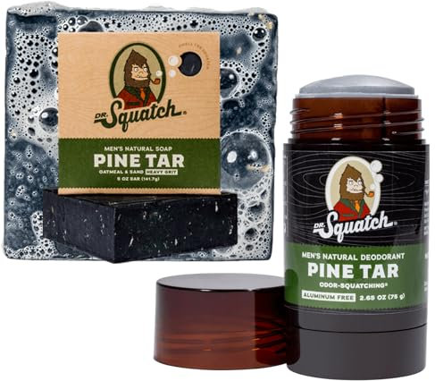 All Natural Soap Bar & Deodorant Bundle for Men, by Dr. Squatch - Pine Tar