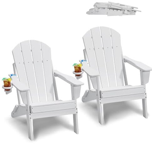 VEVOR Adirondack-Stuhl aus Kunststoff, 2er-Set, wetterfest, tragbar, klappbar, Feuerstellenstuhl, Adirondack-Terrassenstuhl für den Außenbereich mit Getränkehalter