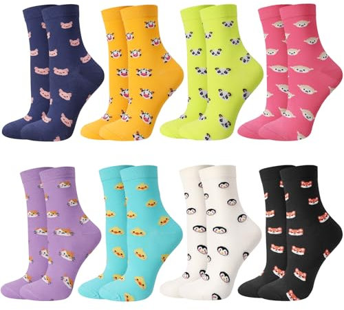 Utensilsto 8 Paar Lustige Socken Damen EU 39-42, Baumwolle Socken Tier Muster für Damen Süß Damensocken Crew Socken Sneaker Socken für Geburtstags und Weihnachts