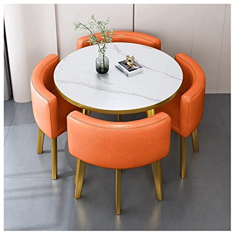 Modernes Business-Büro-Esstisch-Set für 4 Personen mit Schreibtisch und Stühlen, Orange