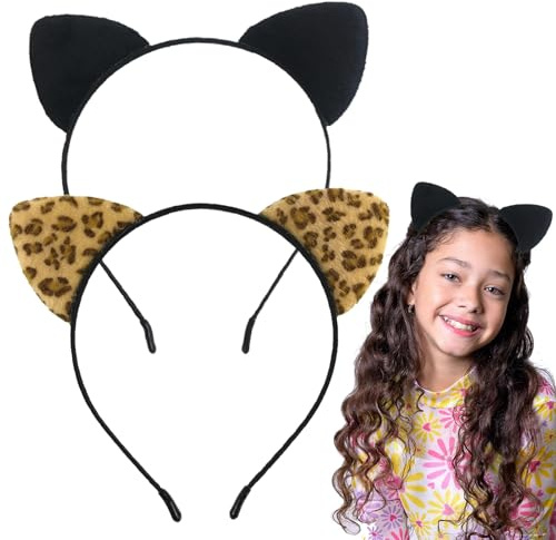 TAXTYHRE 2 Stück Katzenohren Haarreif, Katzenohren Stirnband, Cat Ears Headband, Leoparden Ohren Haarreif, für Mädchen Damen, Halloween, Cosplay, Karneval,Masquerade