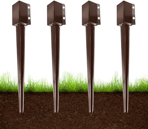 ARIFARO Zaunpfostenanker, Erdspieß, robustes Metall, schwarz, pulverbeschichtet, Zaunpfähle, 10,2 x 10,2 cm (8,9 x 8,9 cm innen), 4 Stück (braun, 81,3 cm)