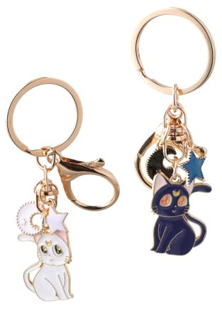 Anseom 2 Stück Sailor Moon Schlüsselanhänger Paare Schlüsselanhänger-Set Niedliche Katze Mond Schlüsselanhänger Pentagramm Tasche Handy Auto Schlüsselanhänger Schlüsselanhänger für Frauen Mädchen