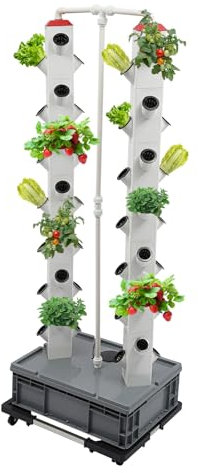 VonVVer Hydroponik Turm 56 Pods - Vertikal Hydroponic Growing System mit Wassertank Garten Hydrokultur Anbausystem Aeroponik Anbauset Aeroponics Growing Kit für Kräuter, Obst und Gemüse Indoor