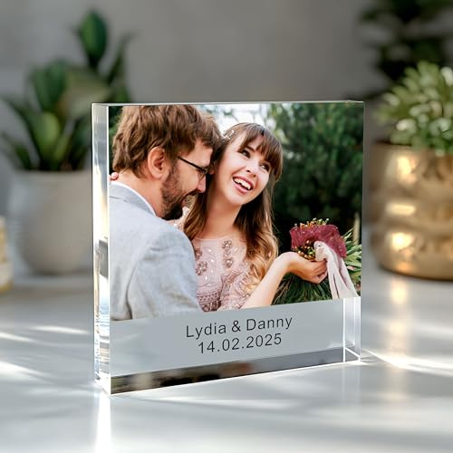 Personalised Photo Gifts for Women Man Acrylic Block Plaque Custom Photo Christmas Photo Frame Gifts for Christmas Women Him Family Acrylic Photo Block with Any Picture & Text (Square-1)