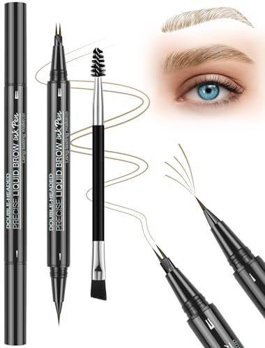 Eyebrow Pencil, Waterproof Eyebrow Pencils for Women Blonde Hair Like Natural Liquid Brow Contouring Pen, 2-in-1 Dual-Ended Eye Brow Filler Pen with Precise Micro-Fork-Tip, Light Brown