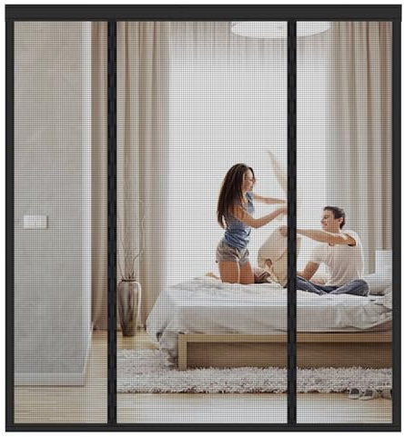 Moustiquaire Porte, Rideau Moustiquaire Aimanté, Double Ouverture Latérale, Fermeture Automatique, Sans Perçage, Convient pour porte d'entrée, porte arrière, Noir, 200(50/100/50)230cm