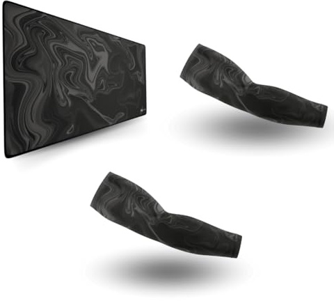 Nyfter - Ultimate Glide Bundle Liquid Grey Black – XXL Gaming Mousepad 900x500mm mit High-End Beschichtung 2X Gaming Arm Sleeves in verschiedenen Größen – Perfekter Glide für Gamer – Ultimate Bundle