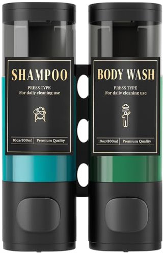 Luxspire Shampoo- und Conditioner-Spender, bohrerloser Wand-Duschseifenspender mit 2 Kammern und wasserfesten Etiketten, einfacher Seifenspender für Bad, Hotel und Küche, Schwarz