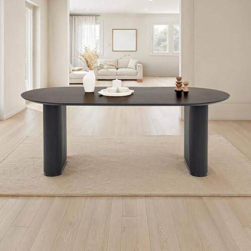 IDIMEX Esstisch Donovan 200x100 (BxT), Schwarz – ovaler Esszimmertisch mit modernen Tischbeinen aus Metall im Rillendesign, Tischplatte in schwarzer Holzoptik MDF