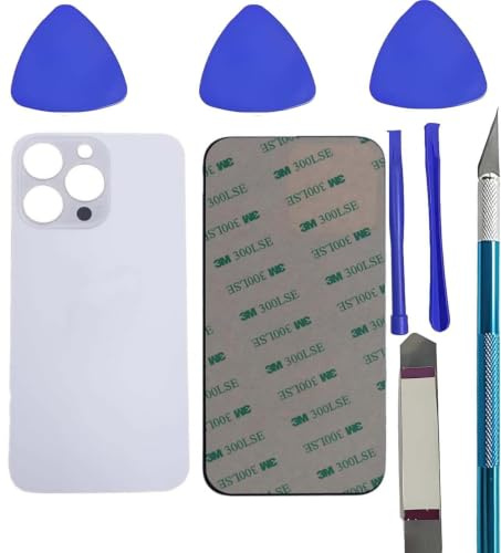 Alovexiong Hinterglas Ersatz für iPhone 13 Pro mit Reparaturwerkzeugen | Ersatz-Hinterglas für iPhone 13 Pro mit vormontierter Klebefolie inkl. Reparatur-Kit (Silber)