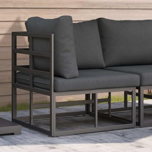 Ziaphsol Gartenmöbel Set Schwarz Aluminium, Modernes Loungesofa mit Kissen, Wetterfest für Terrasse, Balkon, Outdoor-Bereich, 71,5x71,5x71 cm