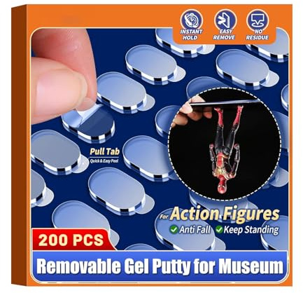 160 Pcs Pro Removable Gel Glue Putty with Pull Tab for Museum Action Figures, Clear Earthquake Adhesive Dots, Sticky Tack for Wall Hanging, 0.31x 0.51 Wax Mounting Putty