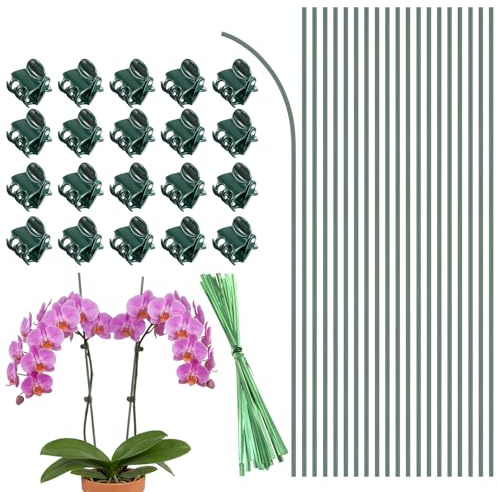 20 Stück Pflanzenstütze Orchideenstäbe Flexible Pflanzenstab mit 20 Pflanzenclips für Drinnen und Draußen Professionelles Pflanzenstab