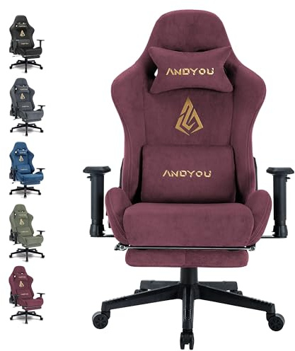 Andyou Gaming Chair, Computer Chair with Footrest, Headrest and Lumbar Support, Ergonomic PC Chair, Height Adjustable Rotating Task Chairs