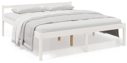 Mhdvray Seniorenbett aus massiver Kiefer weiß 200x200 cm hoher Einstieg mit Stauraum und Lattenrost Bettrahmen für Schlafzimmer