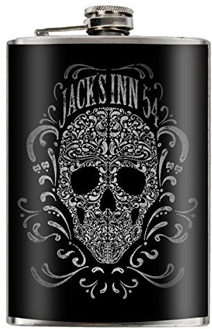 Trinkflasche Jack's Inn 54 - Florish Skull Flachmann aus Edelstahl mit Vinyl Print 240 ml / 8 OZ