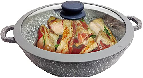 Euronovità EN-20032 Padella Griglia Tegame Wok con Manici, Pietra, Grigio, 24 cm x h.7 cm