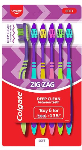 Colgate ZigZag Toothbrush (Soft, Pack of 6) Made in India