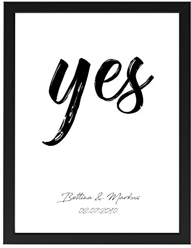 PICSonPAPER Personalisiertes Poster zur Hochzeit 30 cm x 40 cm Yes, gerahmt mit schwarzem Bilderrahmen, Hochzeitsgeschenk für Brautpaar (Schwarz gerahmt 30 cm x 40 cm)