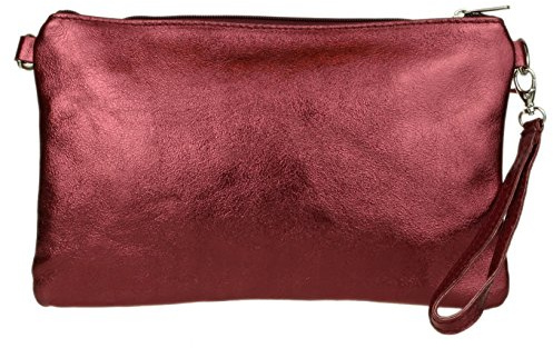 Girly Handbags Womens Genuine Italian Metallic Leather Clutch Bag Purse Wristlet Wallet Cell Phone Bag with Wrist Strap Ladies Handbag