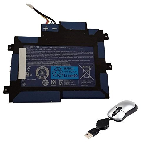 Amsahr BAT-711-05 - Batería de reemplazo para Acer BAT-711, Acer Iconia A100 Tablet, A100, BAT-711, BT00203005 (Incluye Mini ratón óptico) Color Gris