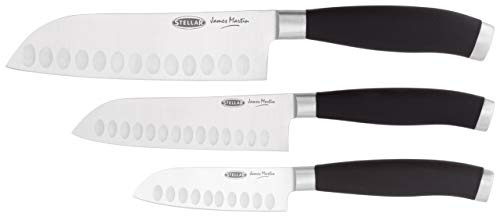 Stellar James Martin Kitchen Knife Set, 3 Piece Set Santoku Kife Gift Box Set, Carbon Stainless Steel, Razor Sharp Blades, Anti-Slip Handles