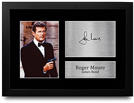 HWC Trading Roger Moore A4 Gerahmte Signiert Gedruckt Autogramme Bild Druck-Fotoanzeige Geschenk Für James Bond 007 Filmfans