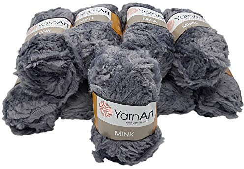 YarnArt Mink 10 x 50 Gramm Plüschgarn, Fransengarn, 500 Gramm Paket Wolle (Grau 335)
