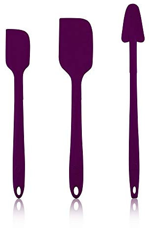Kochblume Schaber-Set - Restelöffel L & Design Teigschaber L & Design Teigschaber M 3er Set | Premium-Silikon | Hitzbeständig | Spülmaschinenfest | Farbe: lila