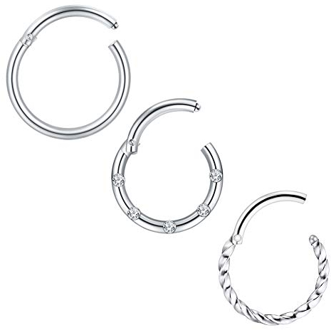 Mayhoop 3Pcs 16G 10mm Nasenpiercing Septumringe Hoop Chirurgischer Stahl Silber segmentring Piercing clicker Ringe Helix Tragus Daith Ohrringe Lippenringe Piercing Schmuck