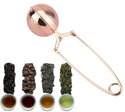 Tea Strainer, Stainless Steel Tea Filter, Tea Ball Infuser for Brewing Loose Leaf Tea and Mulling Spices, with Long Handle, Rose Gold
