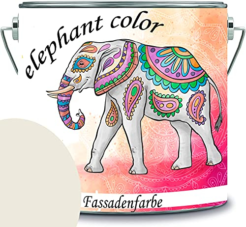 elephant color hochwertige Fassadenfarbe auf Silikonharz Sockelfarbe Betonfarbe (5 L, RAL 9001 - Cremeweiß)