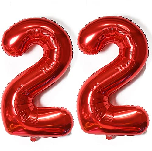 Luftballons Zahl 22, Zahl ballon 22 rot Luftballons 22. Geburtstag deko frau Folienballon 22 Zahlballons 22 rot XXXL 40 Riese Aufblasbar Helium Ballon 22 jahre Geburtstag Deko frauen rot(22)