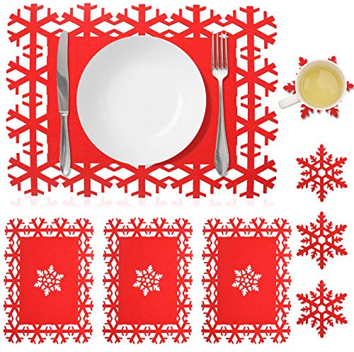 Christmas Table Mats - Vaktop 8PCS Christmas Placemats Sets, Xmas Placemats and Coasters, Heat Resistant Xmas Placemat - for Party Winter Holiday Wedding Dinner Decoration