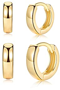 Creolen Gold für Damen und Herren - Klein Ohrringe (8mm/10mm) | 14k Vergoldet Huggie Schlafen Ohrringe Silber Schmuck Breite 3mm