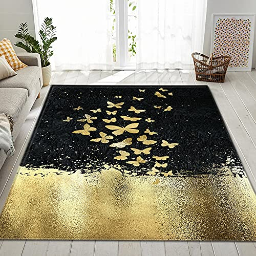 Chickwing Teppich Wohnzimmer Moderne 3D Nordischer, Weiche Flauschig Antirutschunterlage Kurzflor Fläche Teppiche für Kinderzimmer Schlafzimmer Outdoor Küche (Goldener Schmetterling,80x120cm)