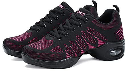 ERLINGO Damen Tanz-Sneakers, Jazz-Schuhe atmungsaktiv Luftpolster Geteilte Sohle athletisches Gehen Tanzschuhe bequem Netz-Schnürschuh stoßdämpfend verschleißfest Sneakers