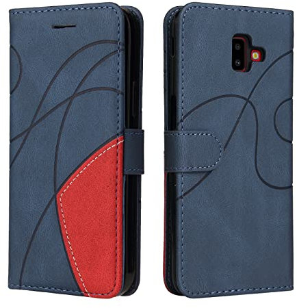 Samsung J6 Plus Case Geometric, Shockproof Wallet Case PU Leather with Card Holder Stand Magnetic Scratchproof Protect Folding Flip Phone Case for Samsung Galaxy J6 Plus Cover Women Men, Blue