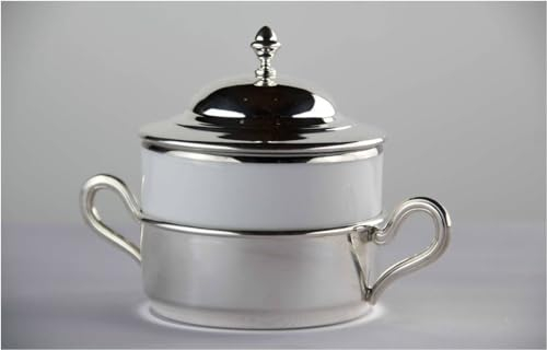 DASSI argento - zuccheriera con base e coperchio in argento 800 e vaso in ceramica bianca