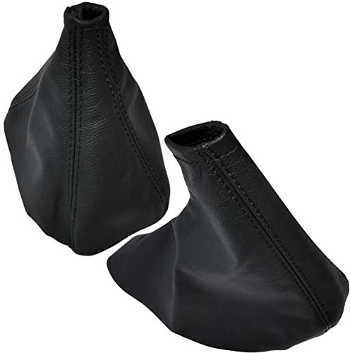 AERZETIX - C59473 - Funda para palanca de cambios y freno de mano en piel genuina - compatible con BMW Serie 3 E36-E46 1991-2005 - color: negro con costuras negras - para caja de cambios manual
