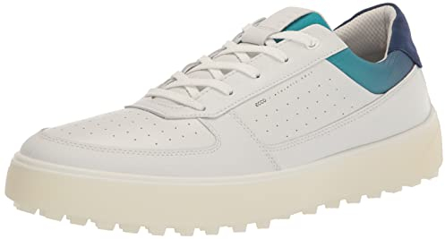 ECCO Herren 2023 M Tray Leder wasserabweisend stachelfrei Komfort Golfschuhe, Weiß Blau Tiefen Karibik, 43 EU